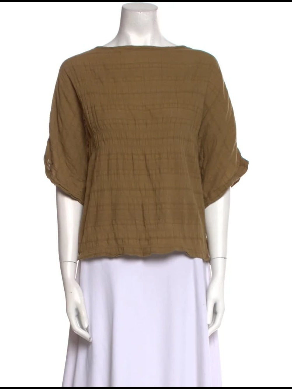 Relaxed Short-Sleeve Blouse in Olive Brown